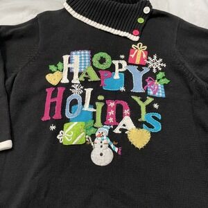 Quacker Factory Women's Christmas Sweater Happy Holidays Black‎ Size 1X